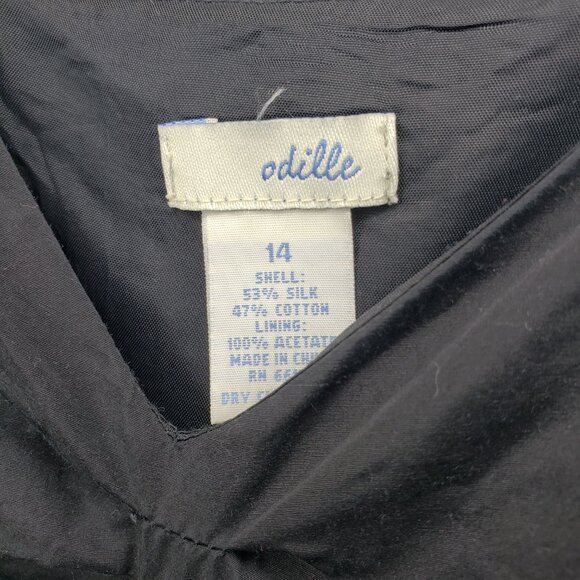 Odille Anthro Women's Sz 14  Black Silk Tank Dress, Removable Flowers (1512) - Picture 6 of 6